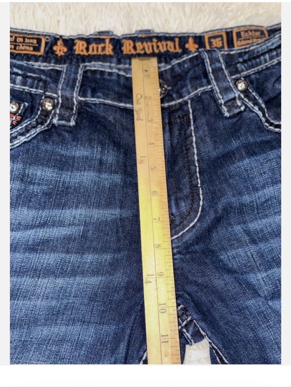 Rock Revival Men’s Denim Blue Jeans Relaxed Straight Echtar Size 36x30 - Picture 14 of 16